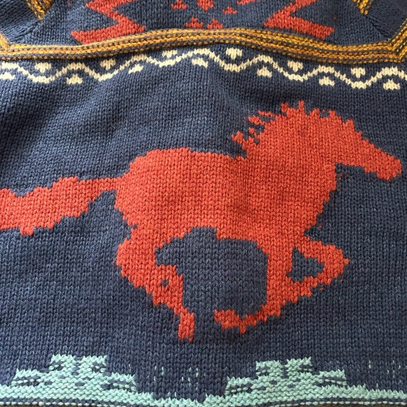 Sundance Wool Cardigan “Rare”Knit Spirit Winds Horse Red/Blue Small EUC - Picture 12 of 15
